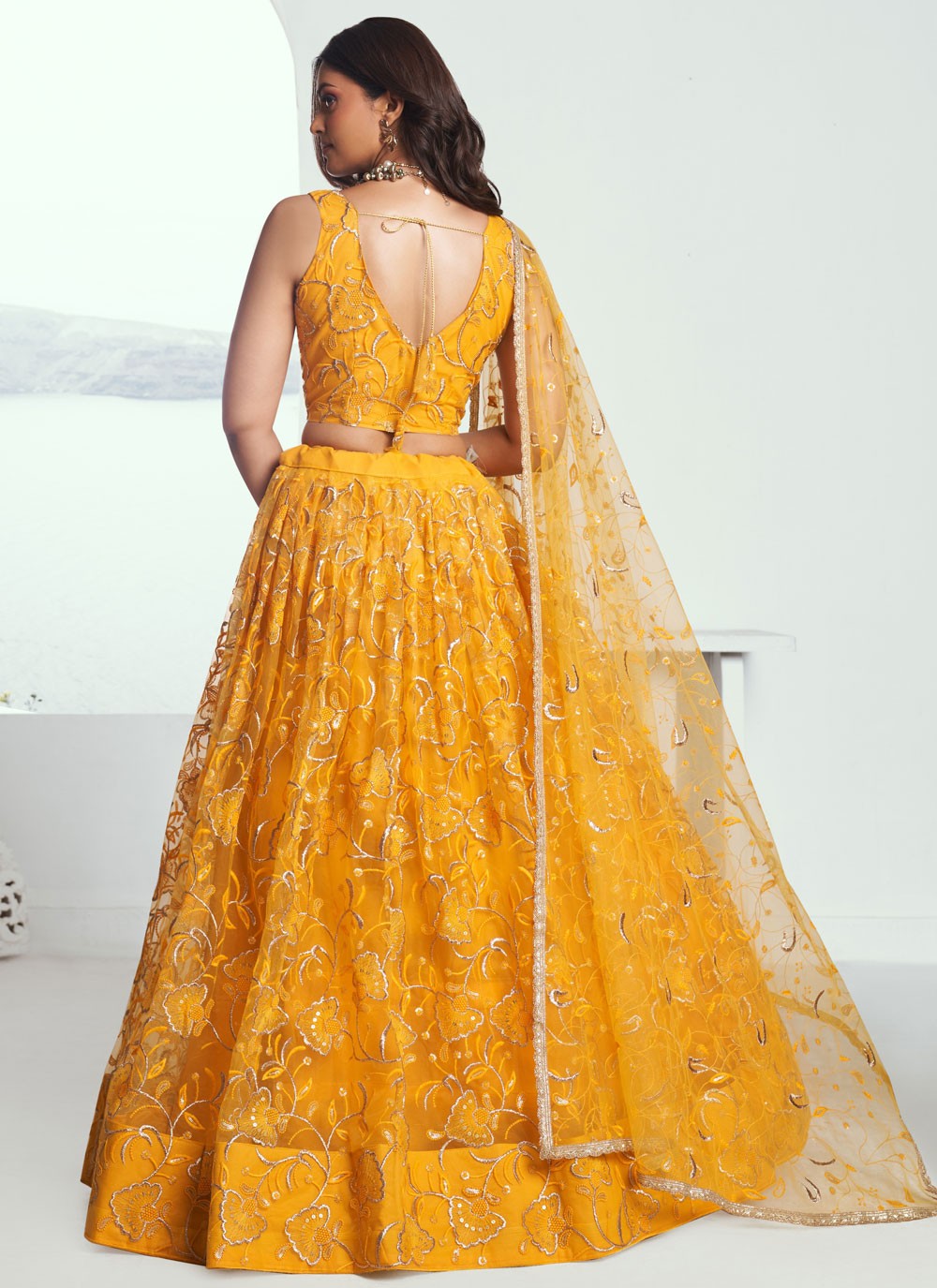 Embroidered Net A - Line Lehenga - L2365