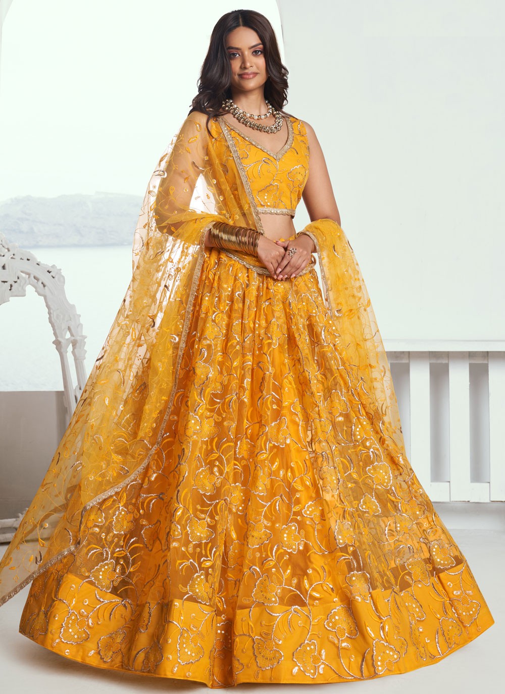 Embroidered Net A - Line Lehenga - L2365