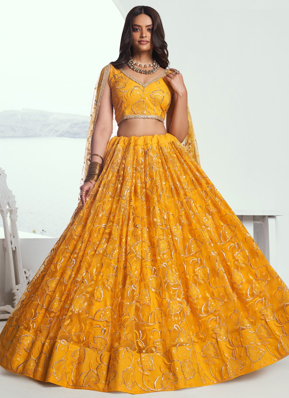 Embroidered Net A - Line Lehenga - L2365