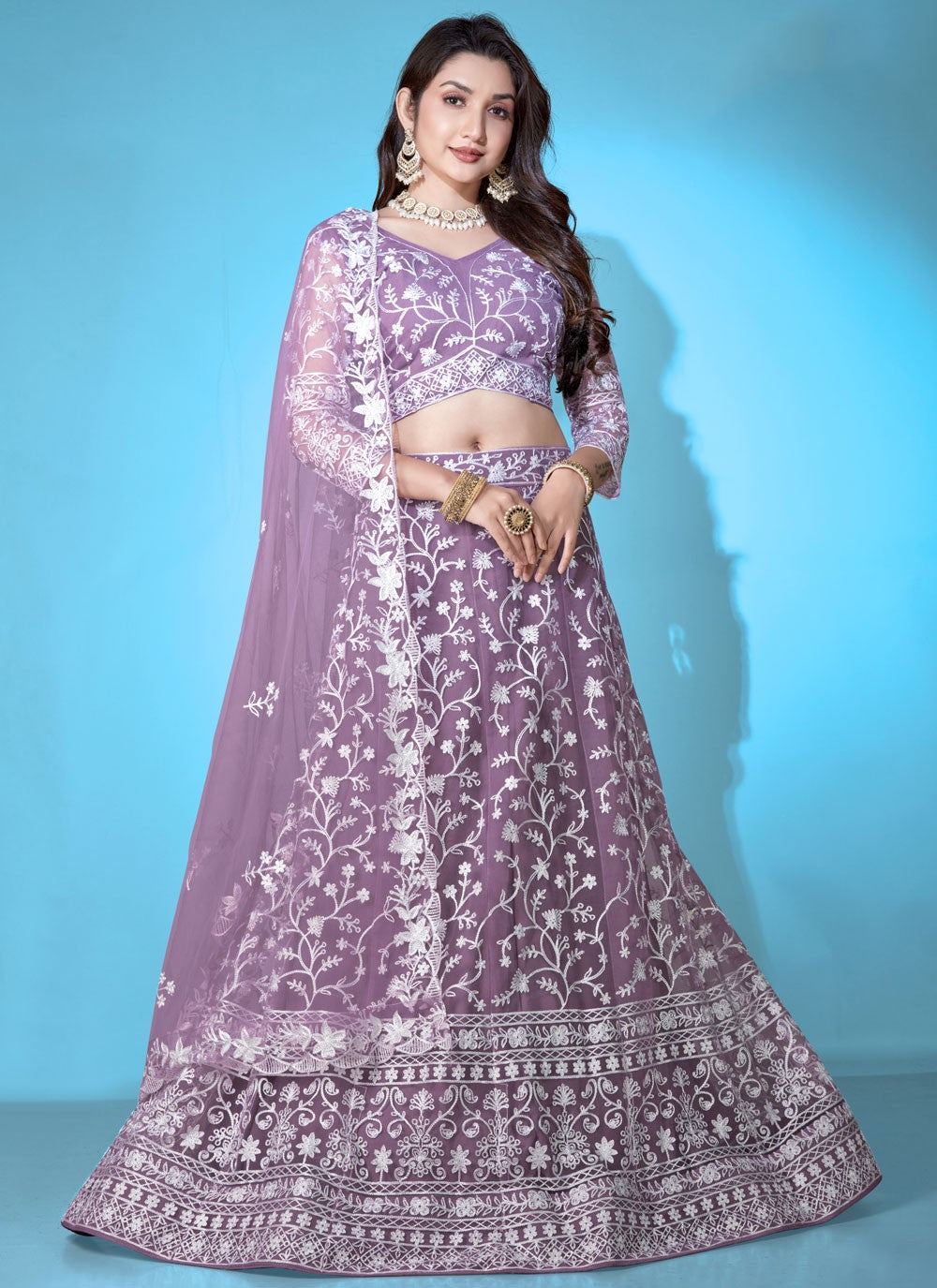 Embroidered Net A - Line Lehenga - L2345