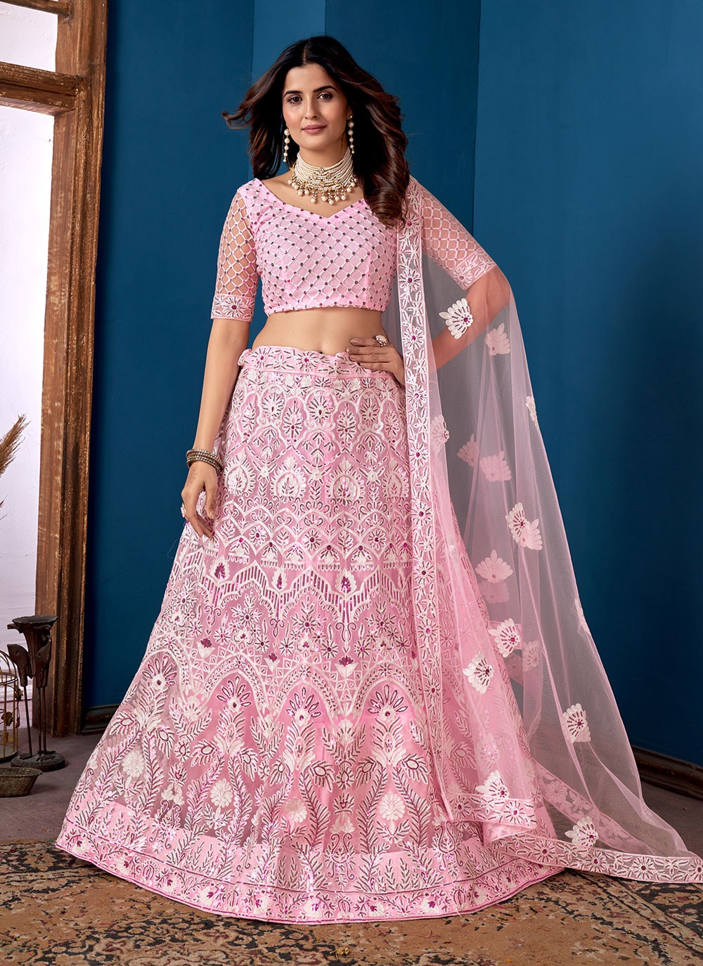 Embroidered Net A - Line Lehenga - L1393