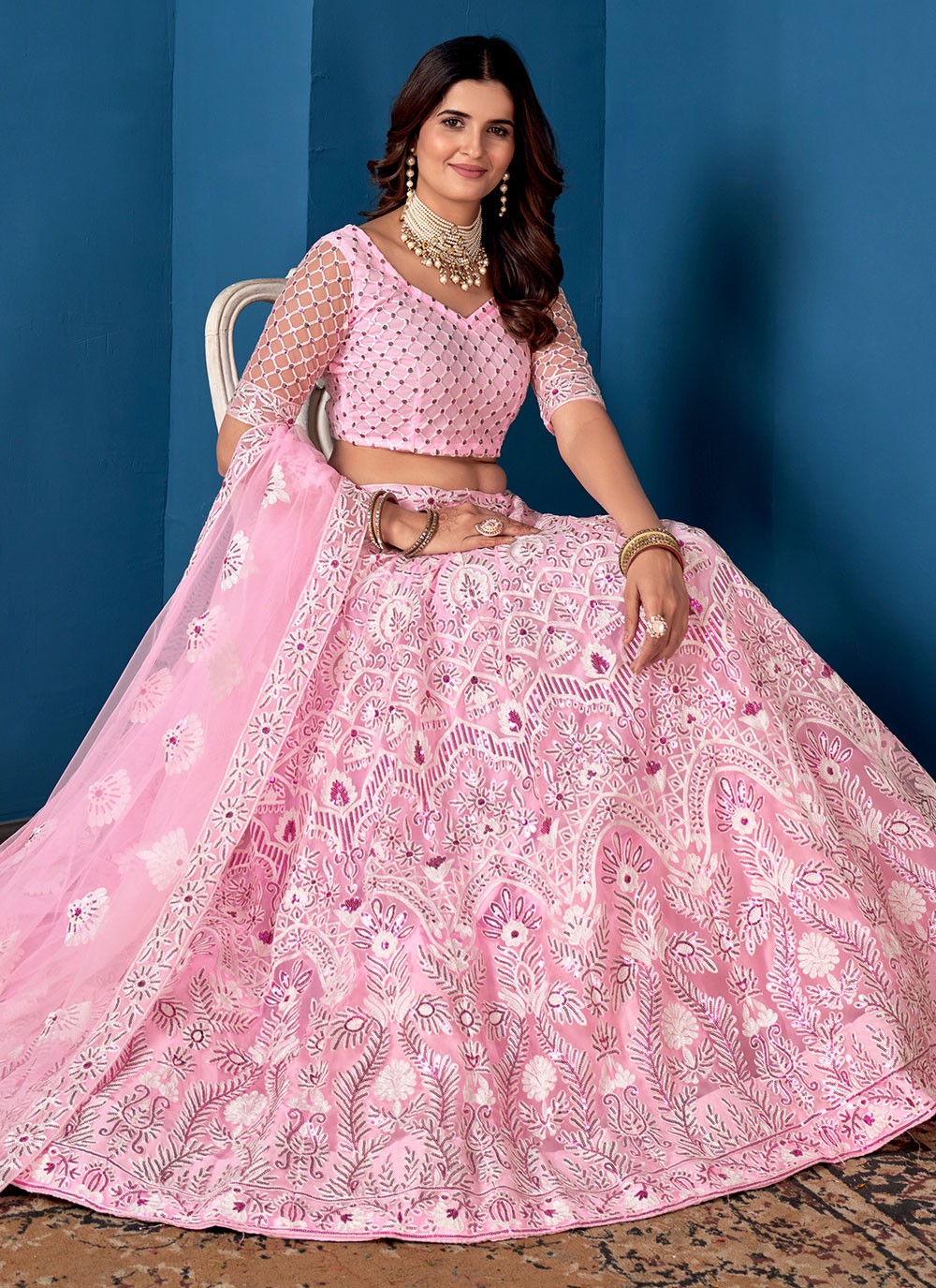 Embroidered Net A - Line Lehenga - L1393