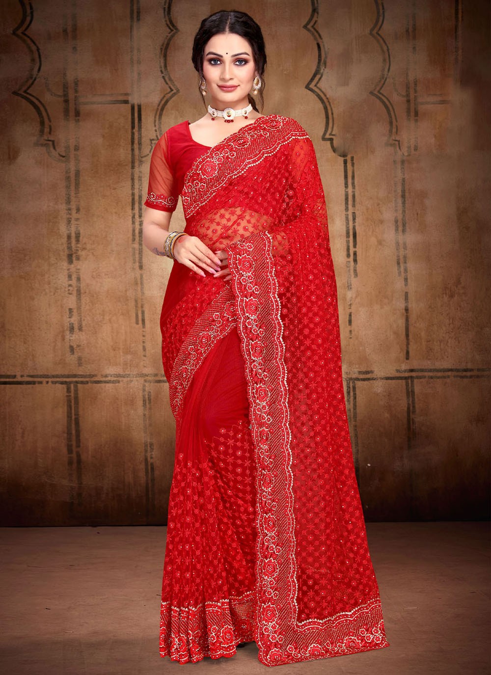 Saree Diamond Net Saree - S2417