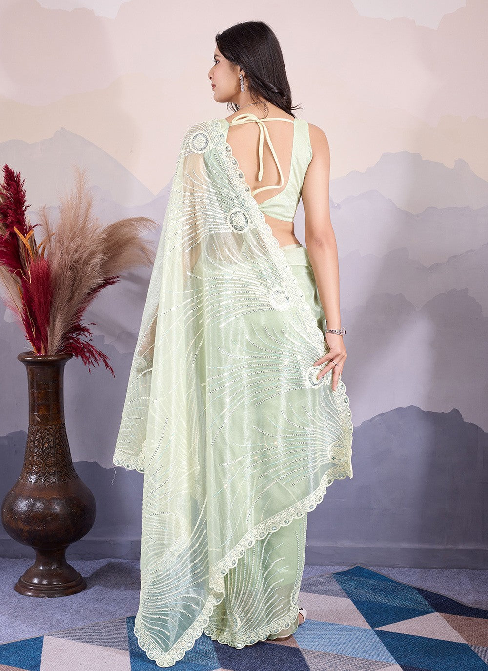 Classic Embroidered Net Saree - S8484