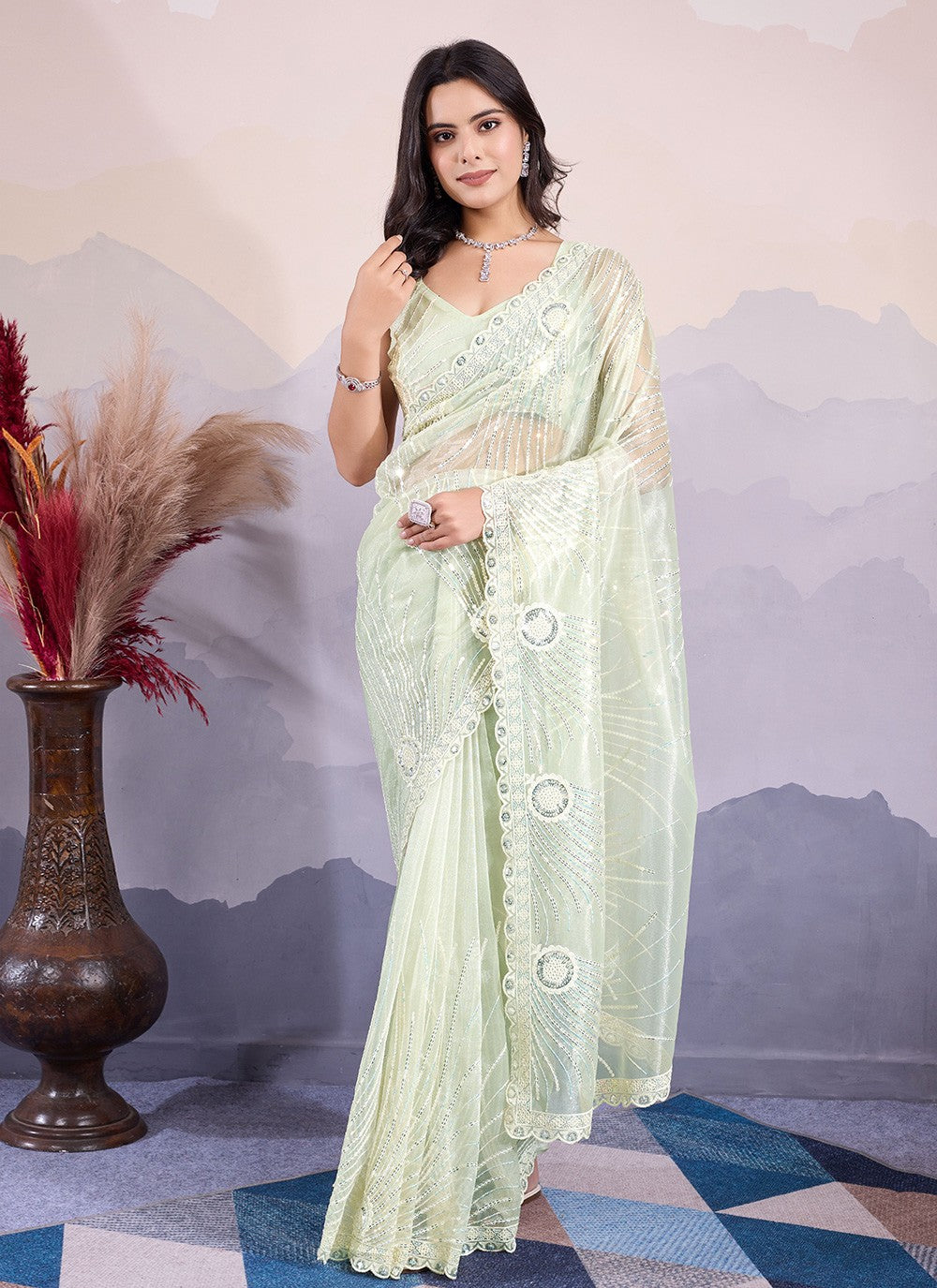 Classic Embroidered Net Saree - S8484