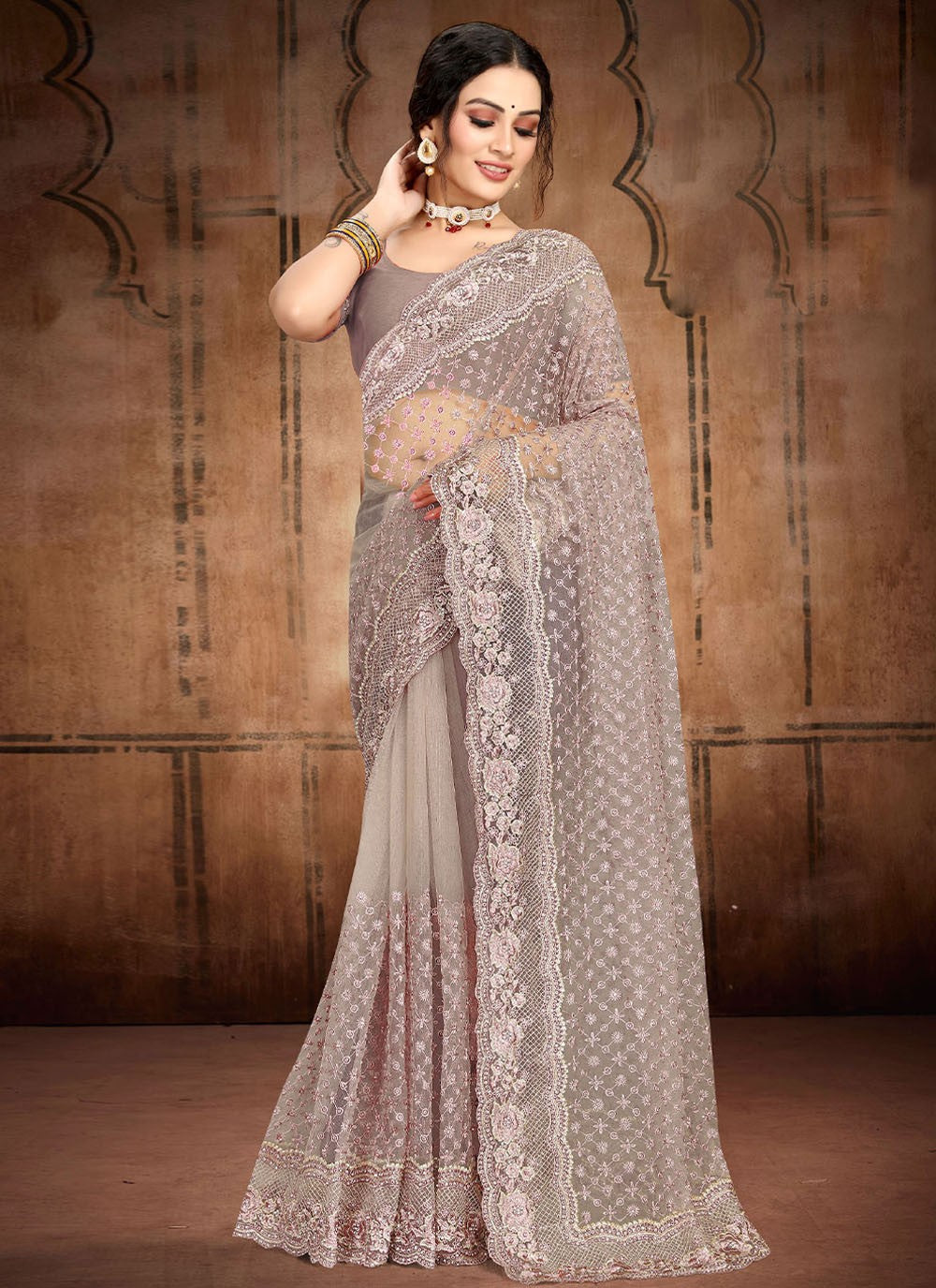 Saree Diamond Net Saree - S2417