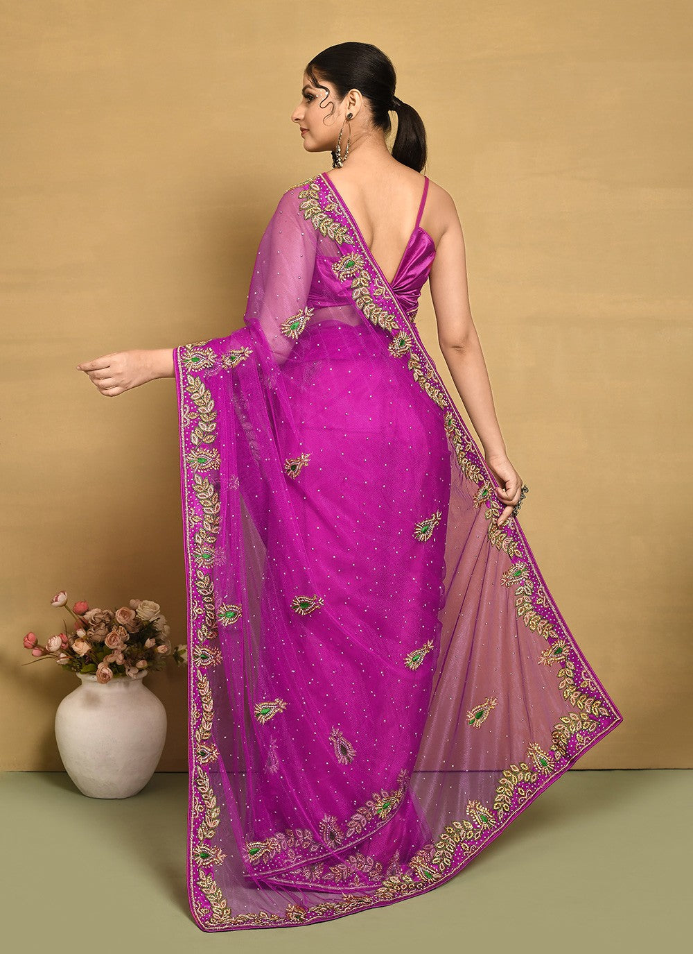 Traditional Hand Embroidery Georgette Saree - S9257