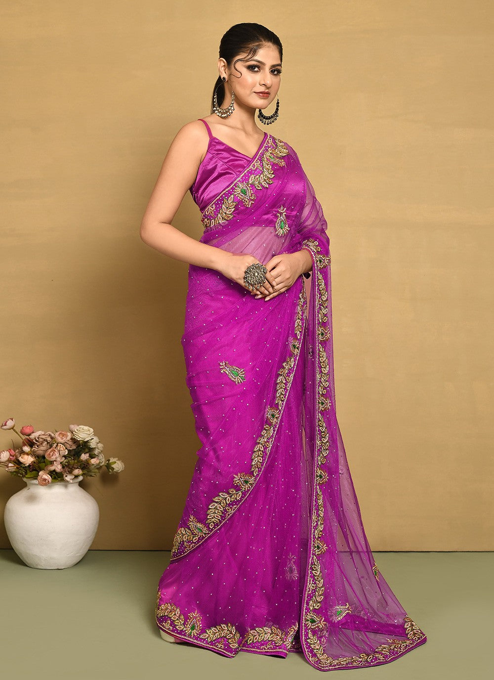 Traditional Hand Embroidery Georgette Saree - S9257