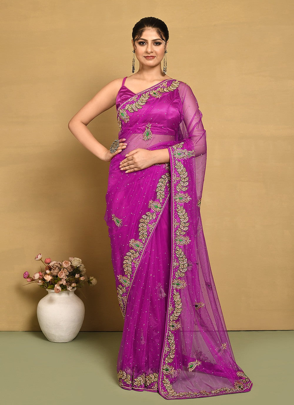 Traditional Hand Embroidery Georgette Saree - S9257