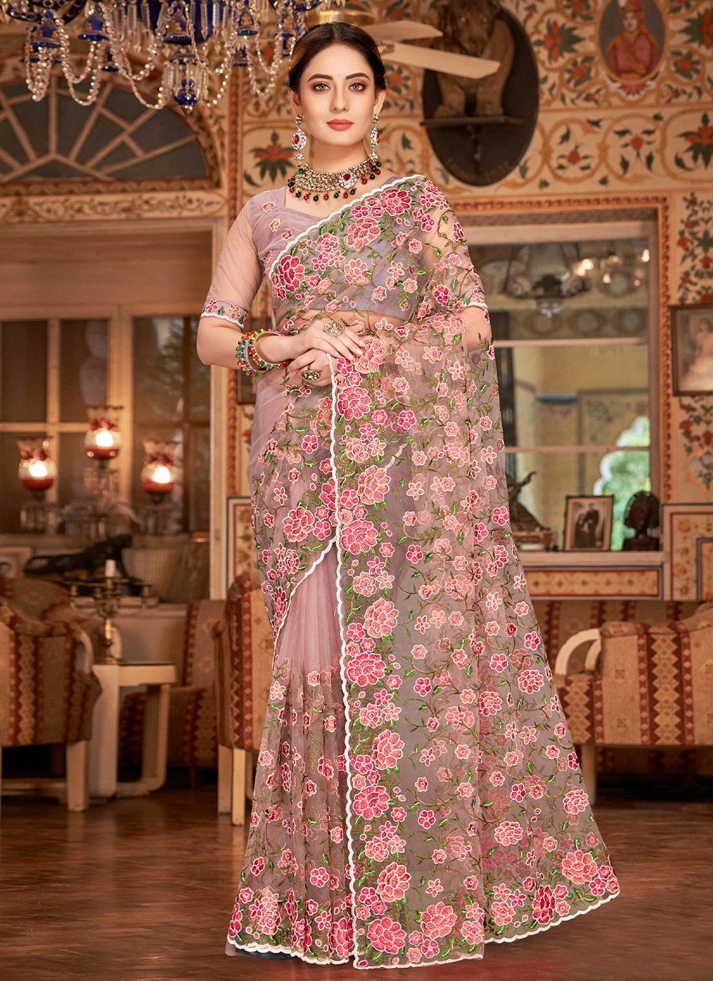 Classic Embroidered Net Saree - S1966