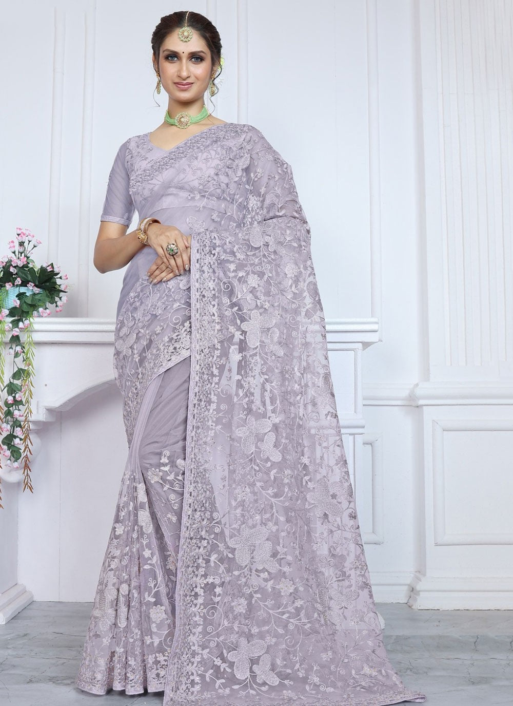 Trendy Aari Work Net Saree - S5767