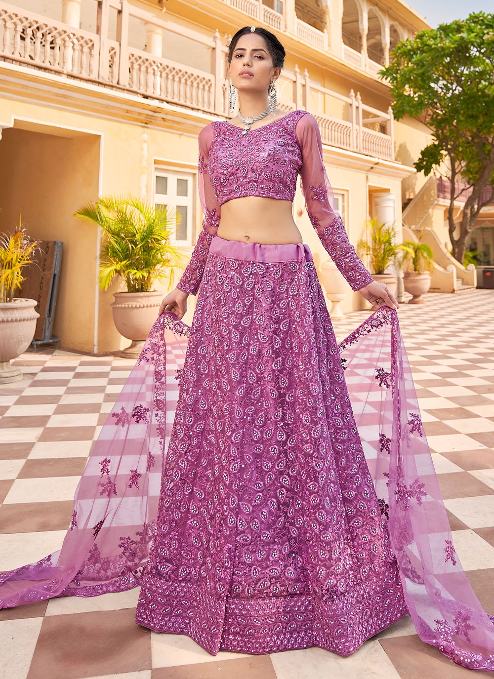 Embroidered Net A - Line Lehenga - L0698