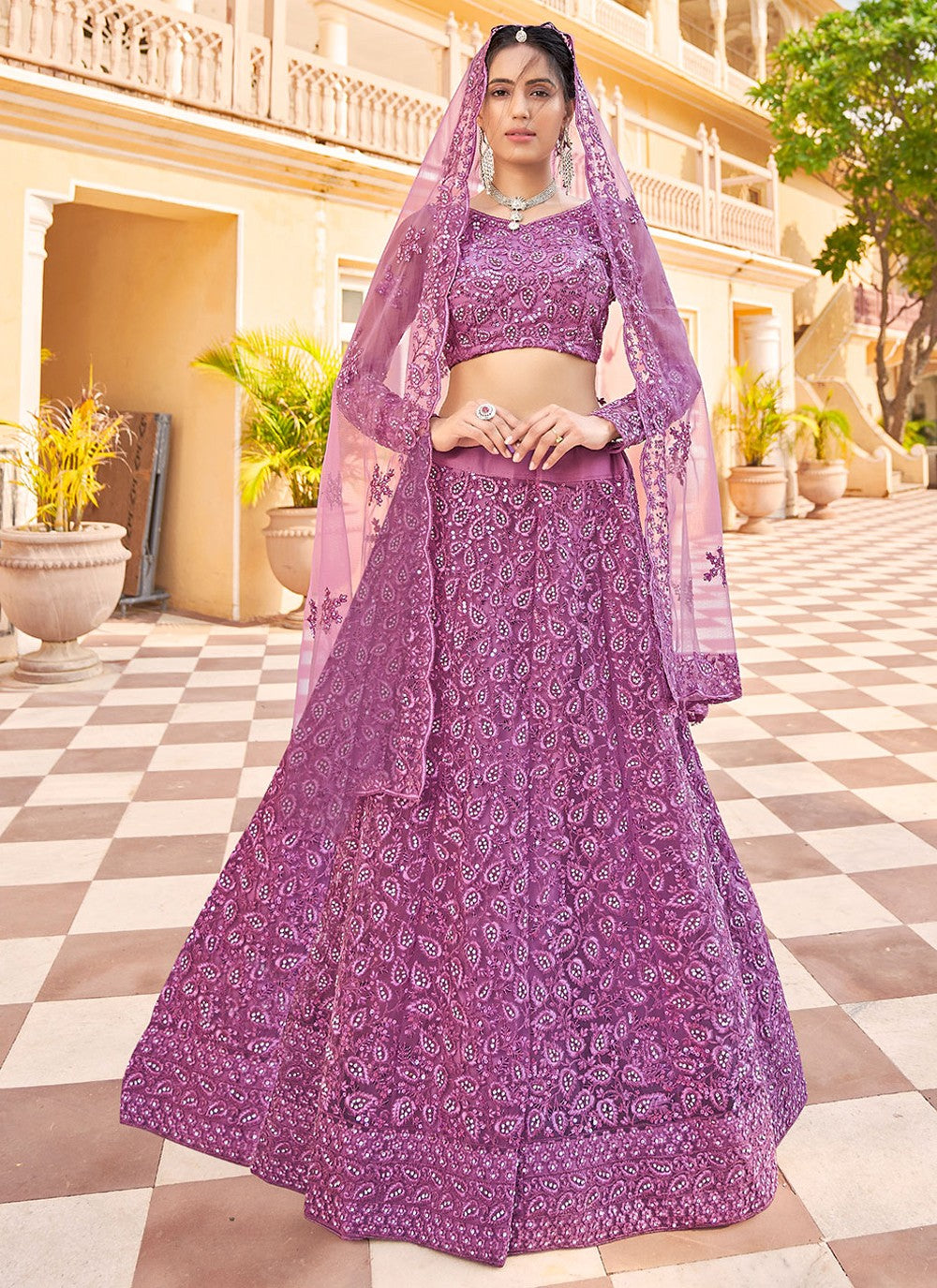 Embroidered Net A - Line Lehenga - L0698