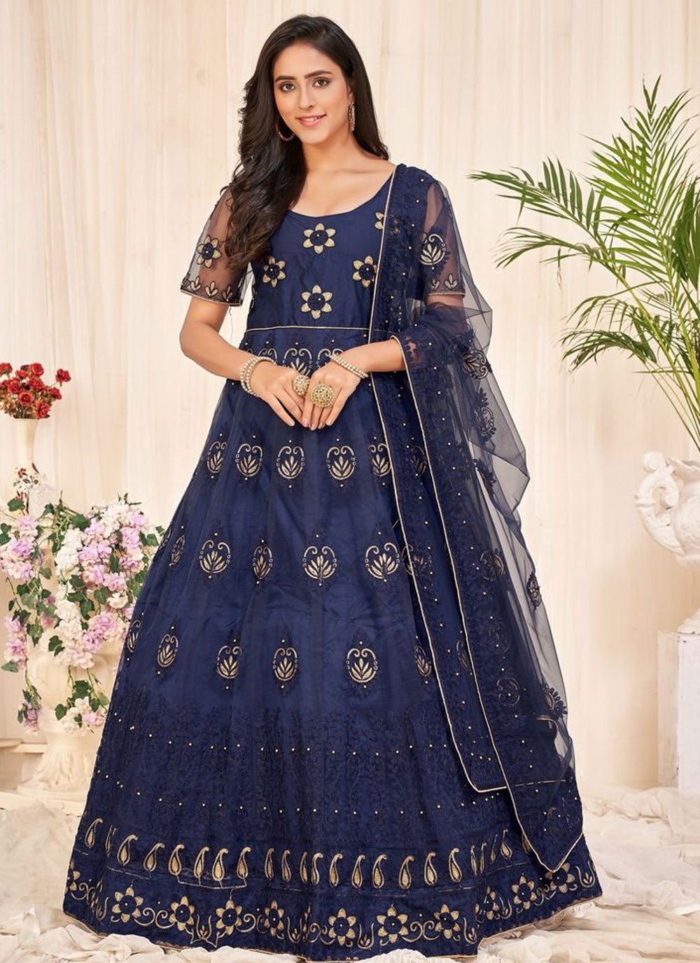 Embroidered Net Anarkali - T4493