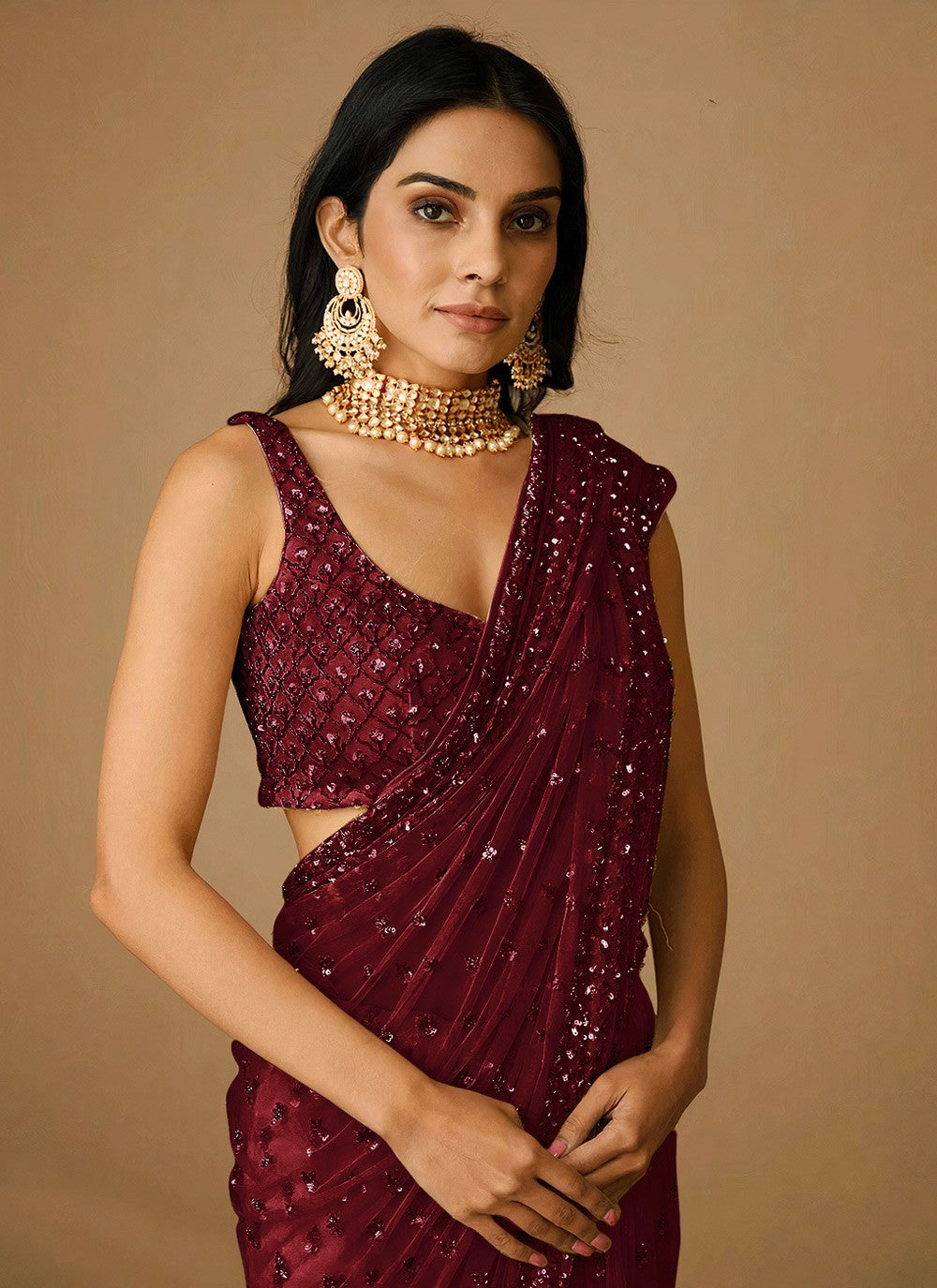 Contemporary Embroidered Net Saree - S3570