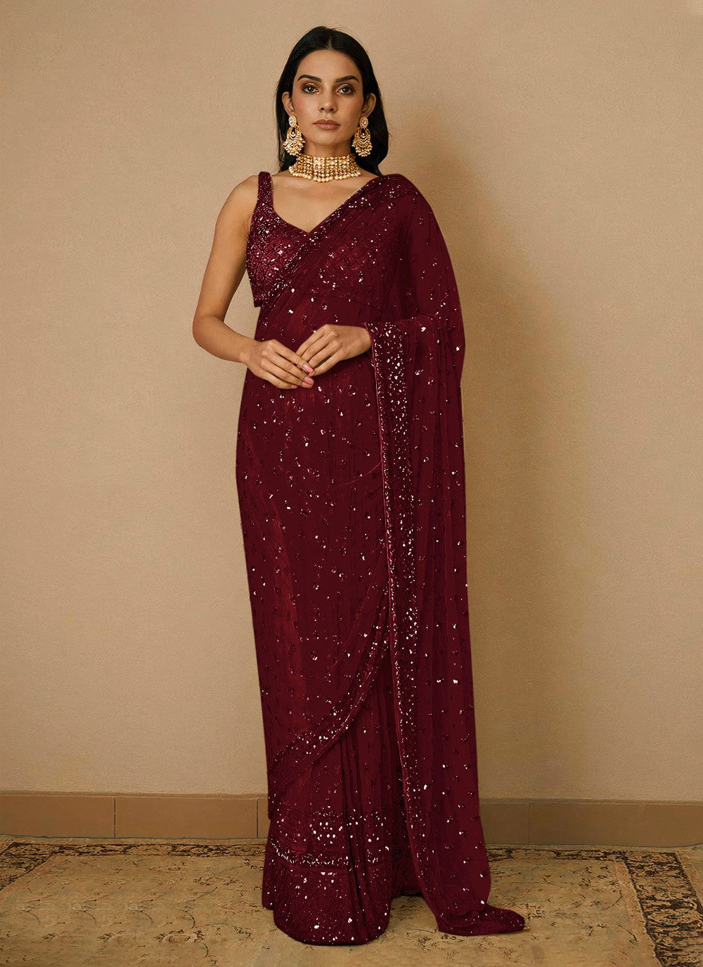 Contemporary Embroidered Net Saree - S3570