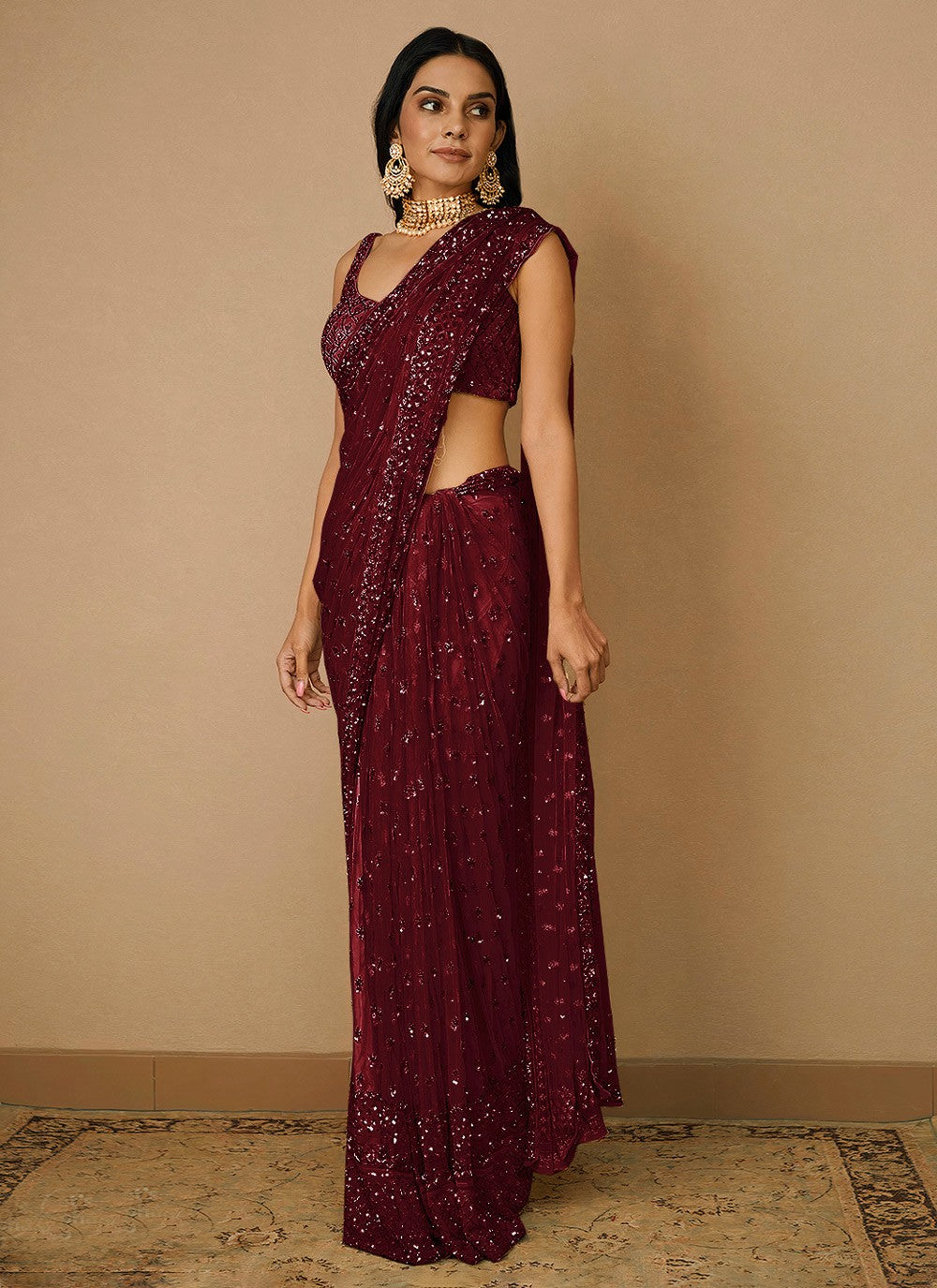 Contemporary Embroidered Net Saree - S3570