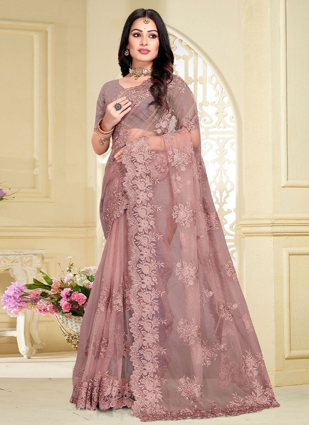 Classic Embroidered Net Saree - S2683