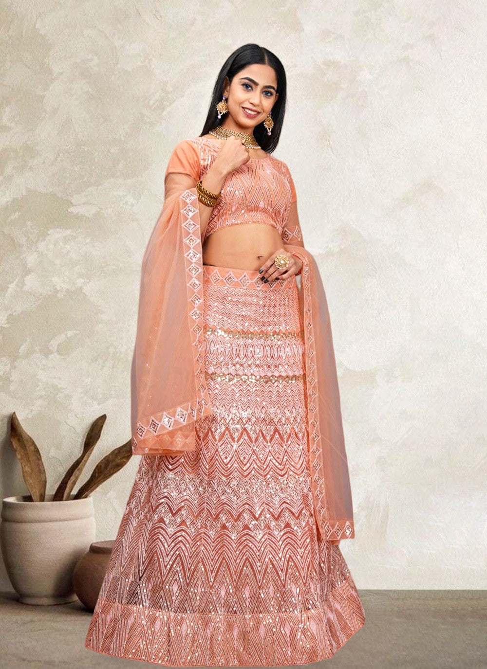 Embroidered Net A - Line Lehenga - L1810