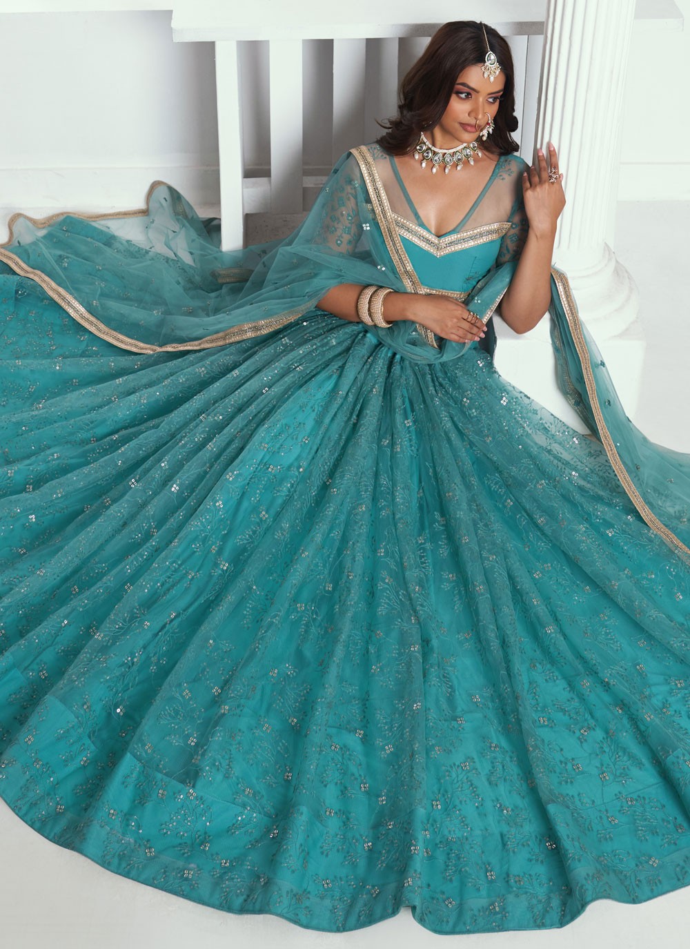 Embroidered Net A - Line Lehenga - L2365