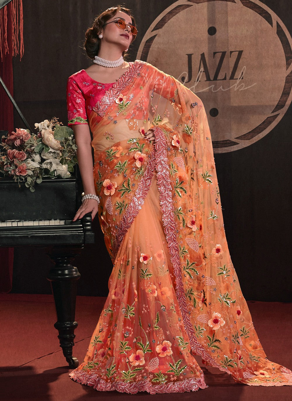 Classic Embroidered Net Saree - S3980