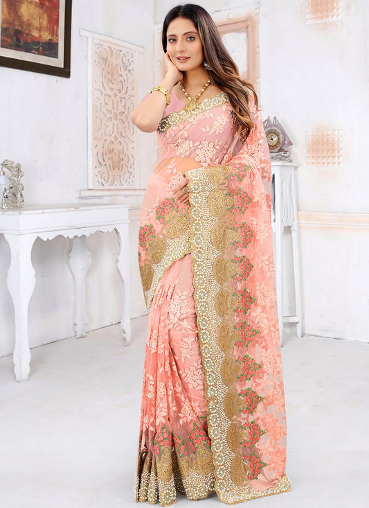 Classic Embroidered Net Saree - S1098