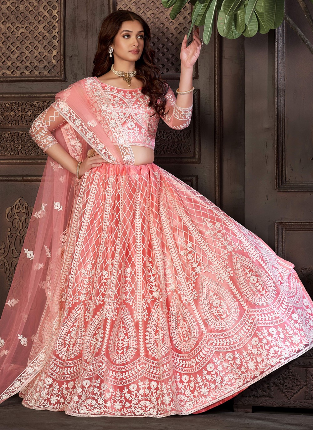 Embroidered Net A - Line Lehenga - L1197