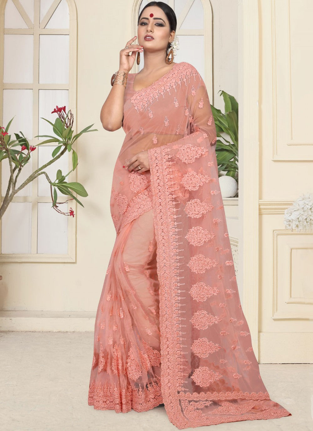 Classic Embroidered Net Saree - S0110