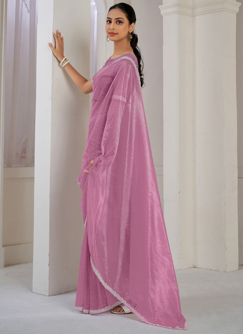 Designer Cutdana Net, Organza Blue, Grey Saree - S10647