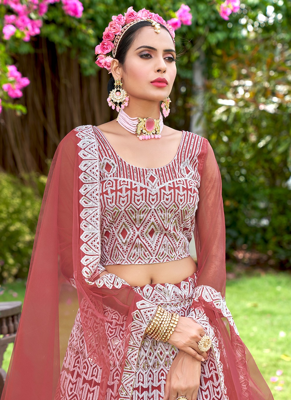 Embroidered Net A - Line Lehenga - L1104