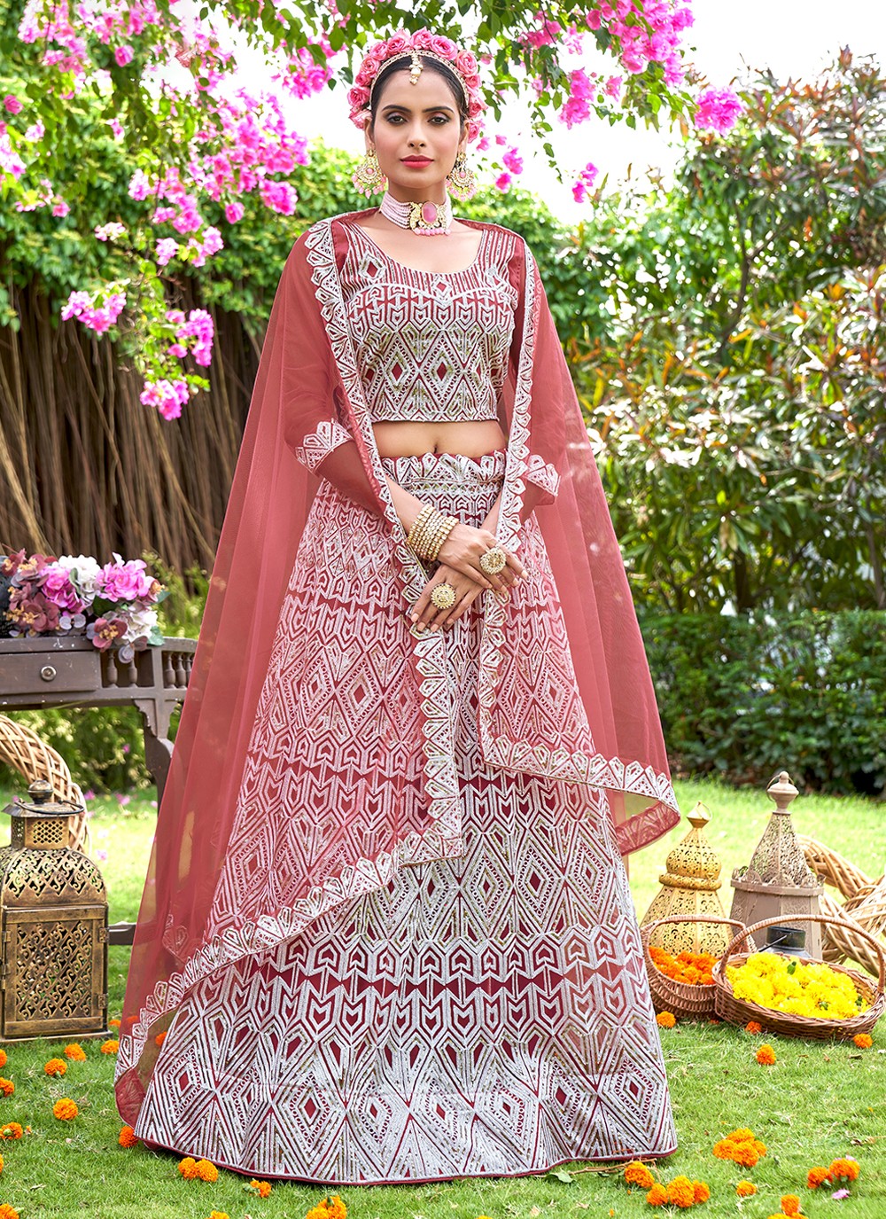 Embroidered Net A - Line Lehenga - L1104