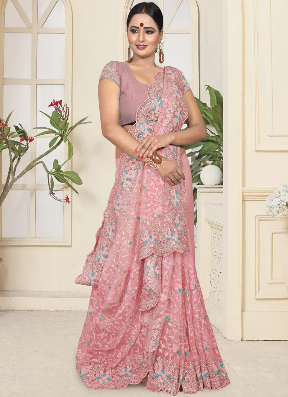 Classic Embroidered Net Saree - S0110