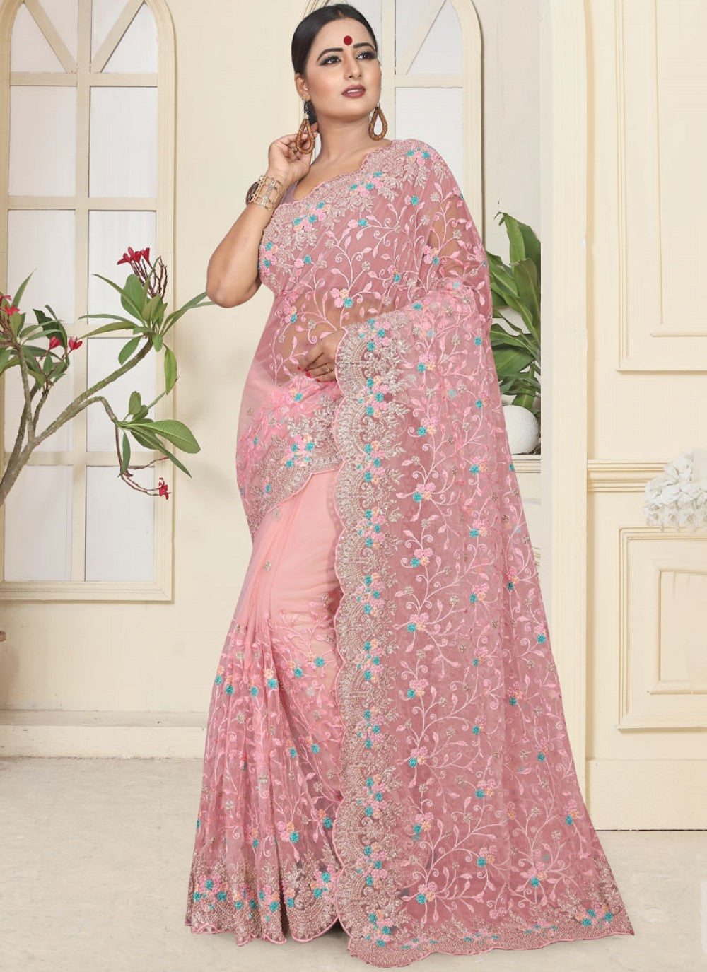 Classic Embroidered Net Saree - S0110