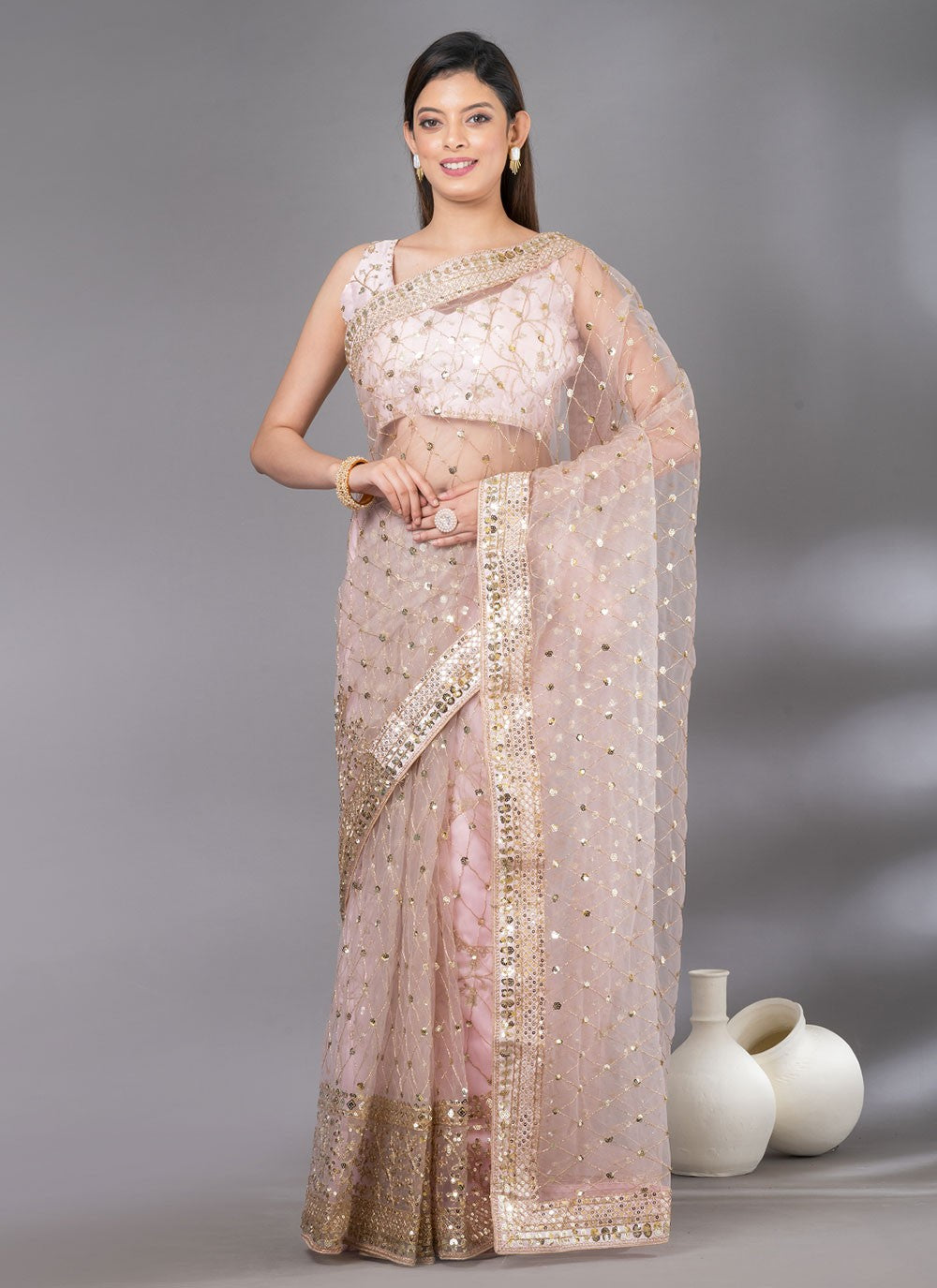 Classic Embroidered Net Saree - S4618