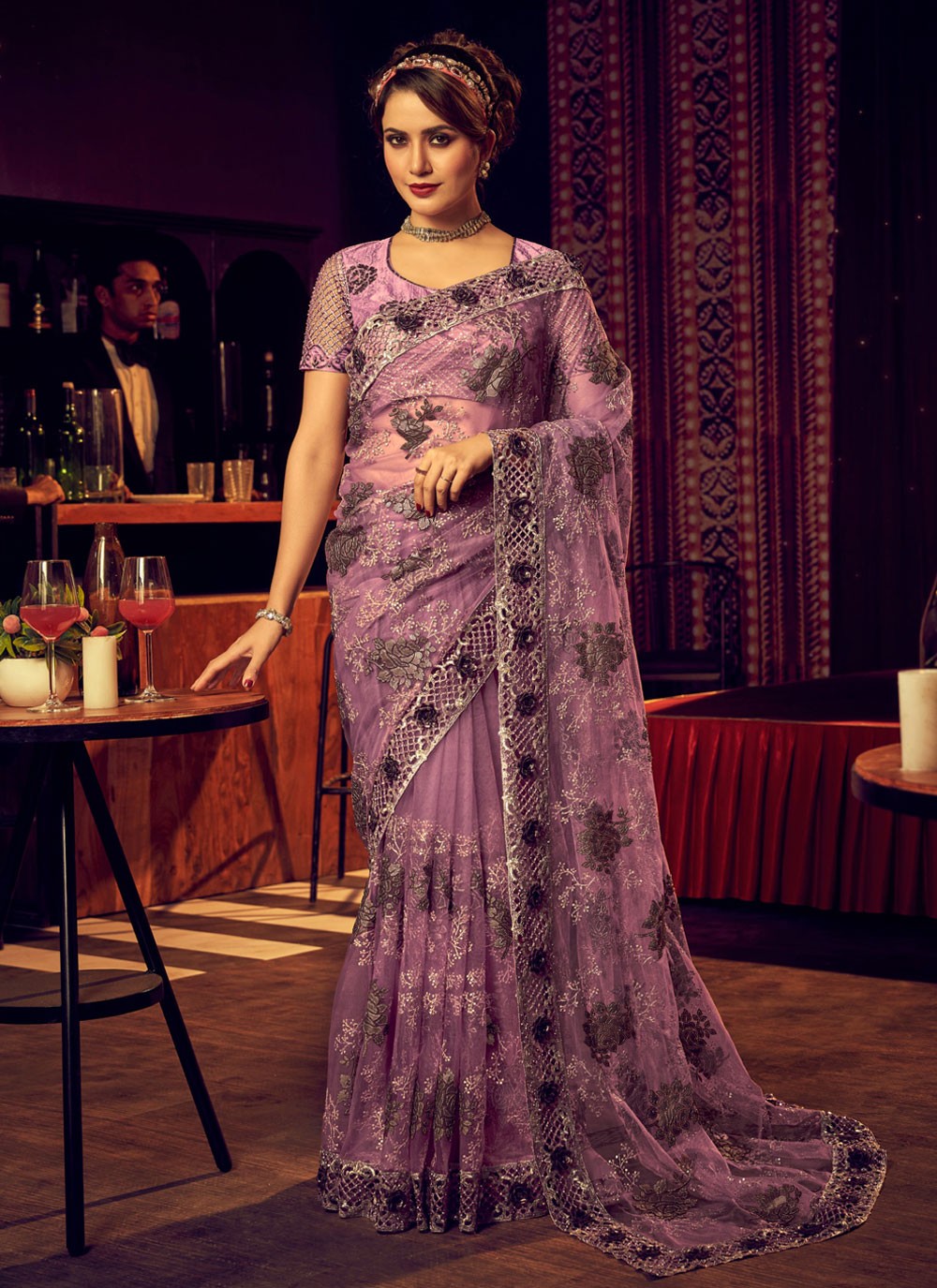 Classic Crystals Imported, Net Saree - S2652