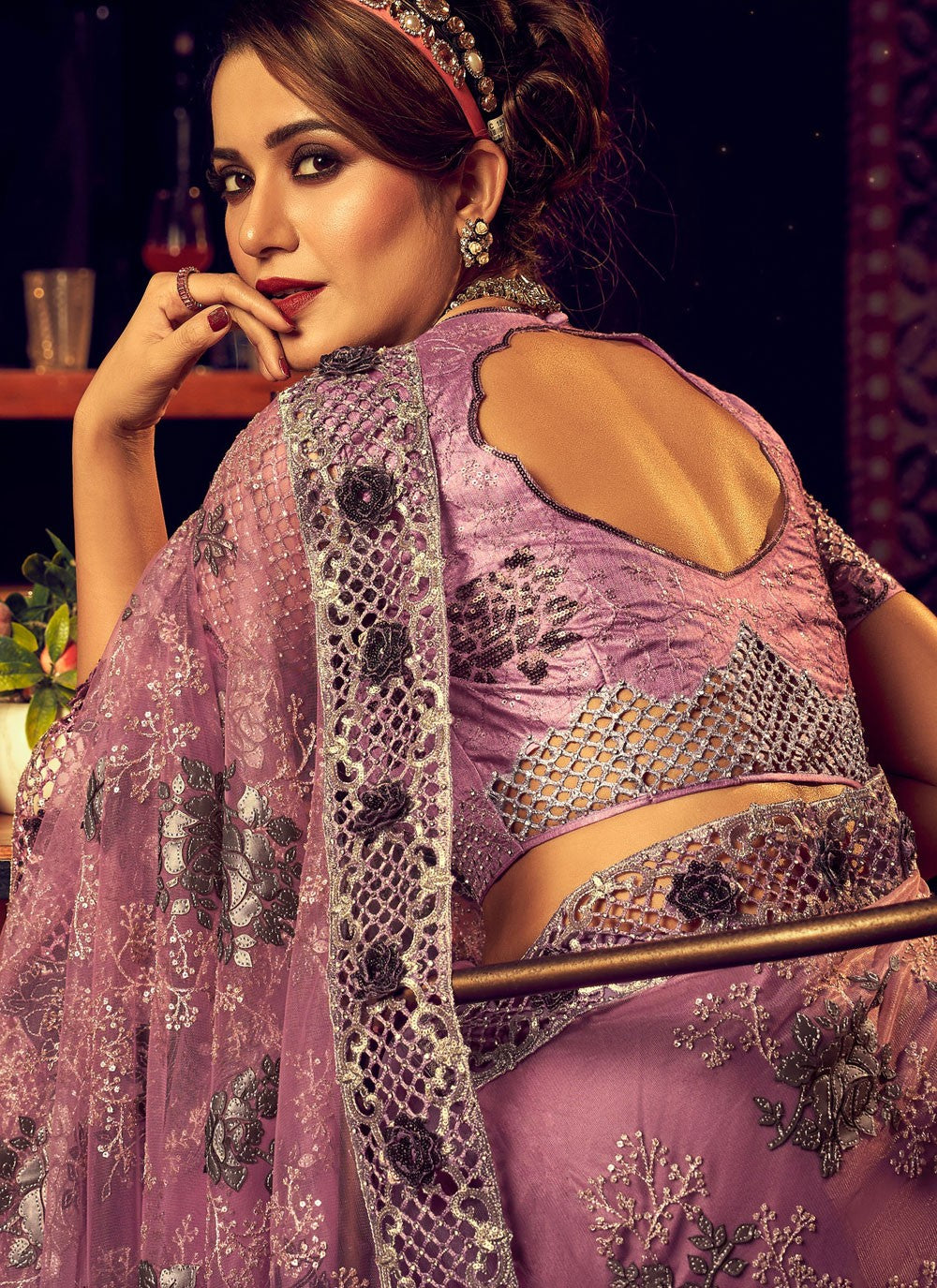 Classic Crystals Imported, Net Saree - S2652