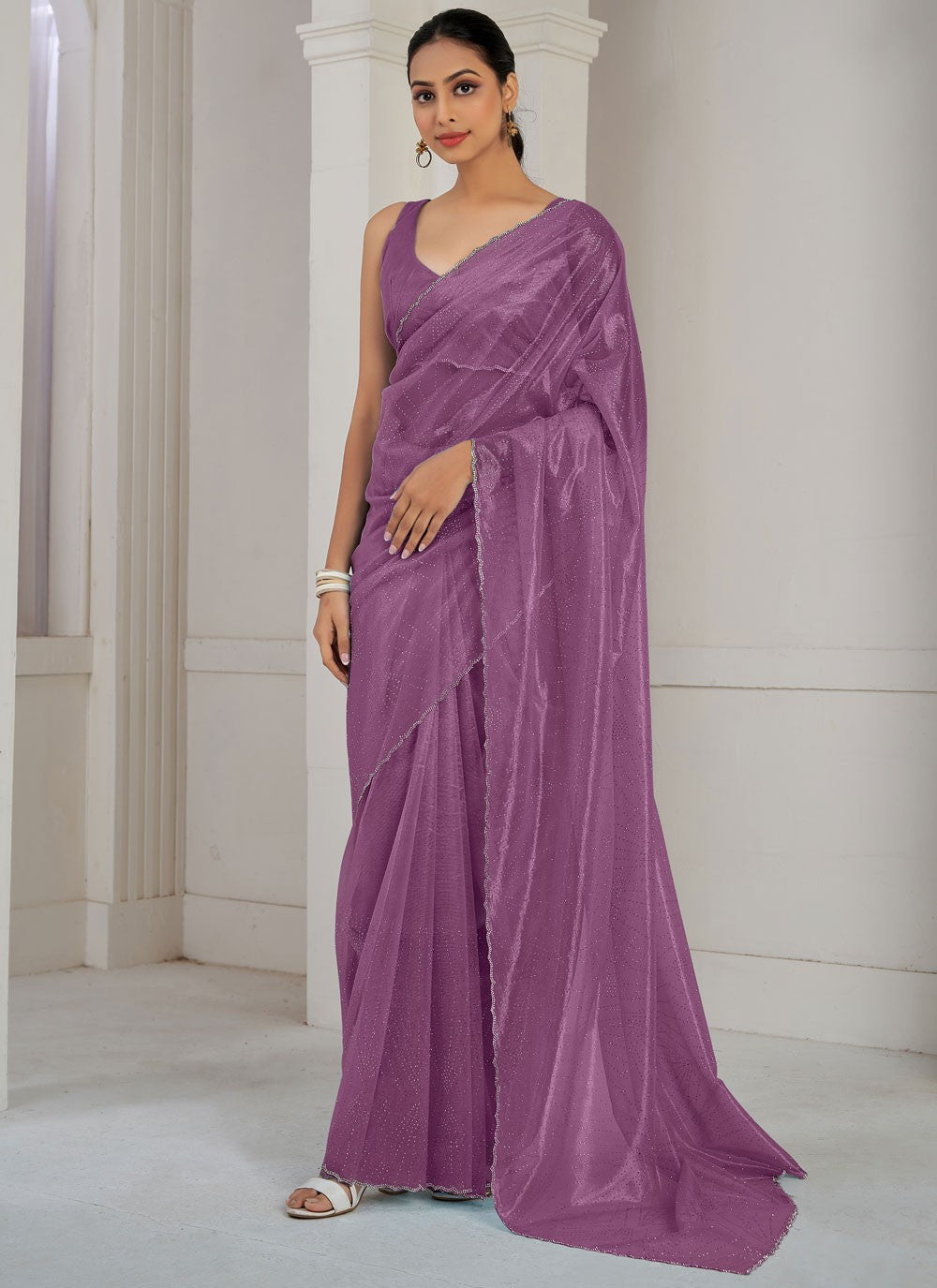 Traditional Cutdana Net, Organza Violet Saree - S10644