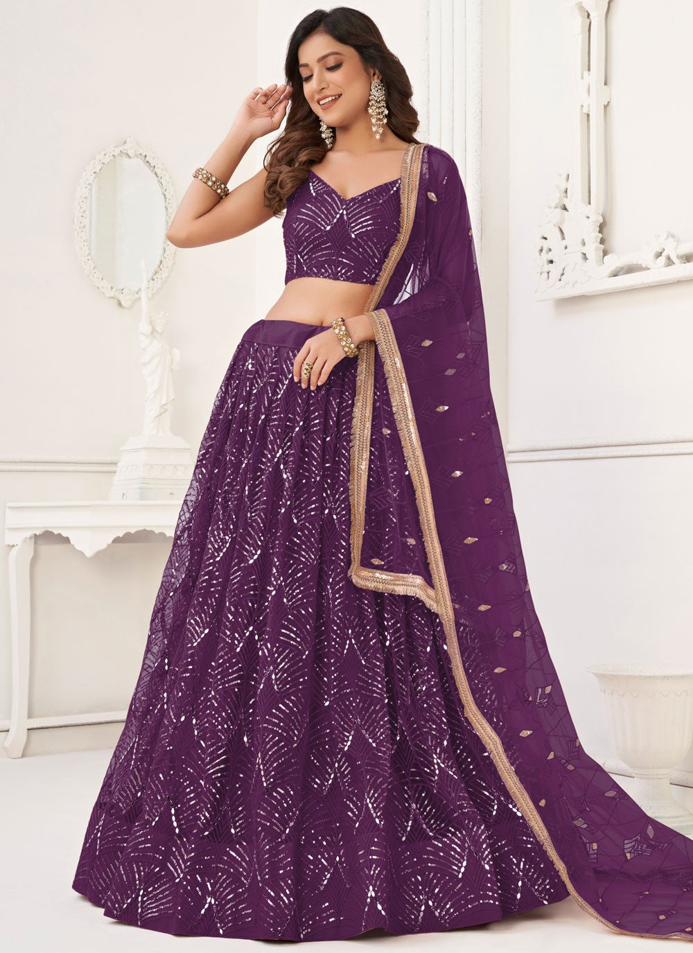 Embroidered Net A - Line Lehenga - L3011