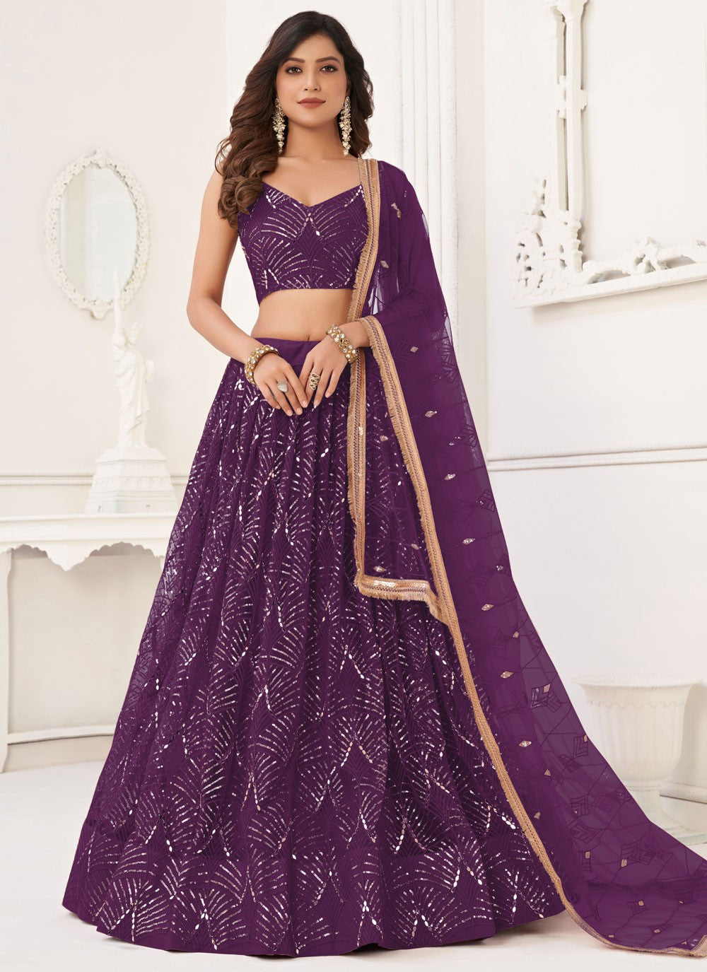 Embroidered Net A - Line Lehenga - L3011