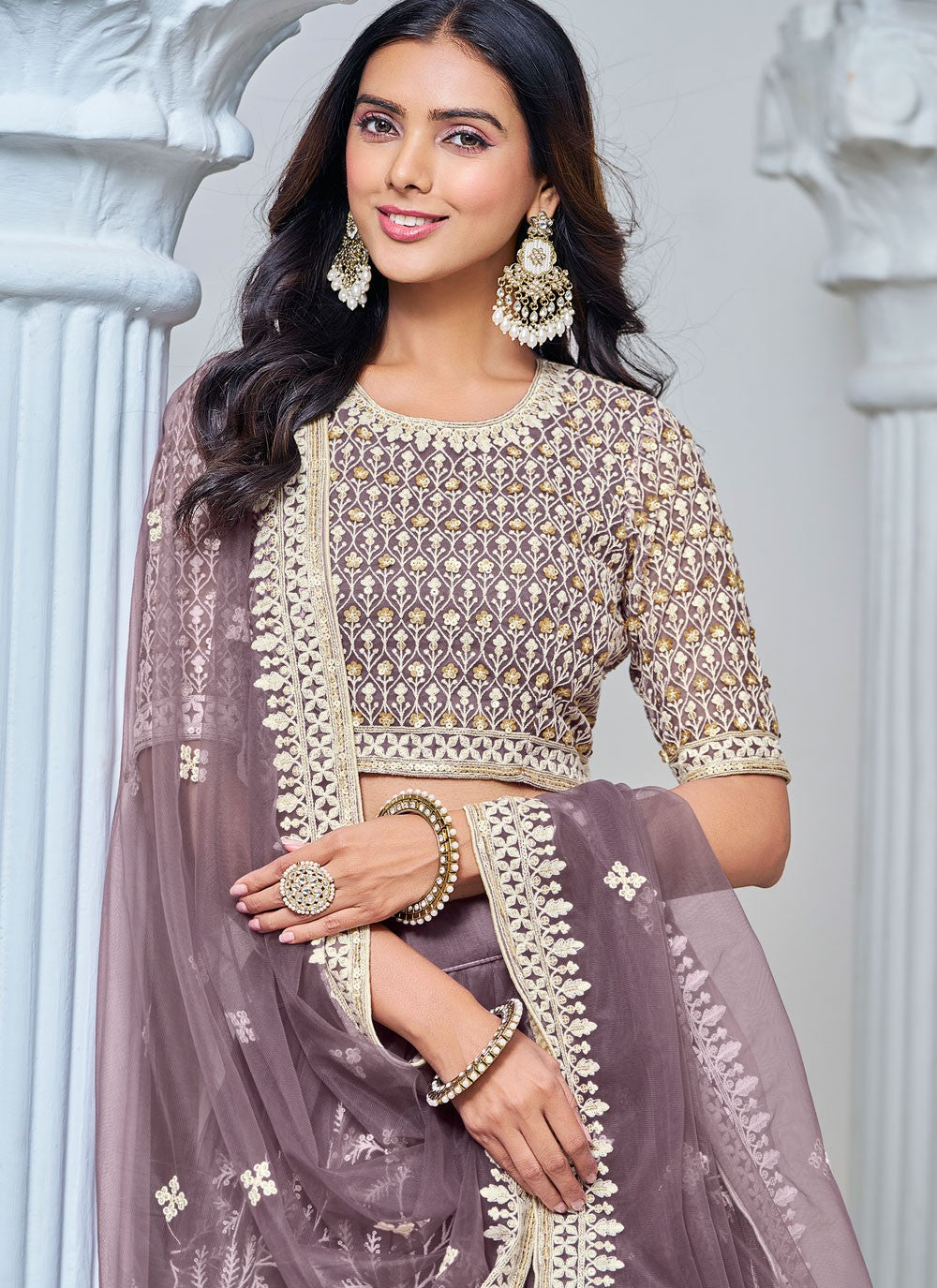 Embroidered Net Lehenga - L3031