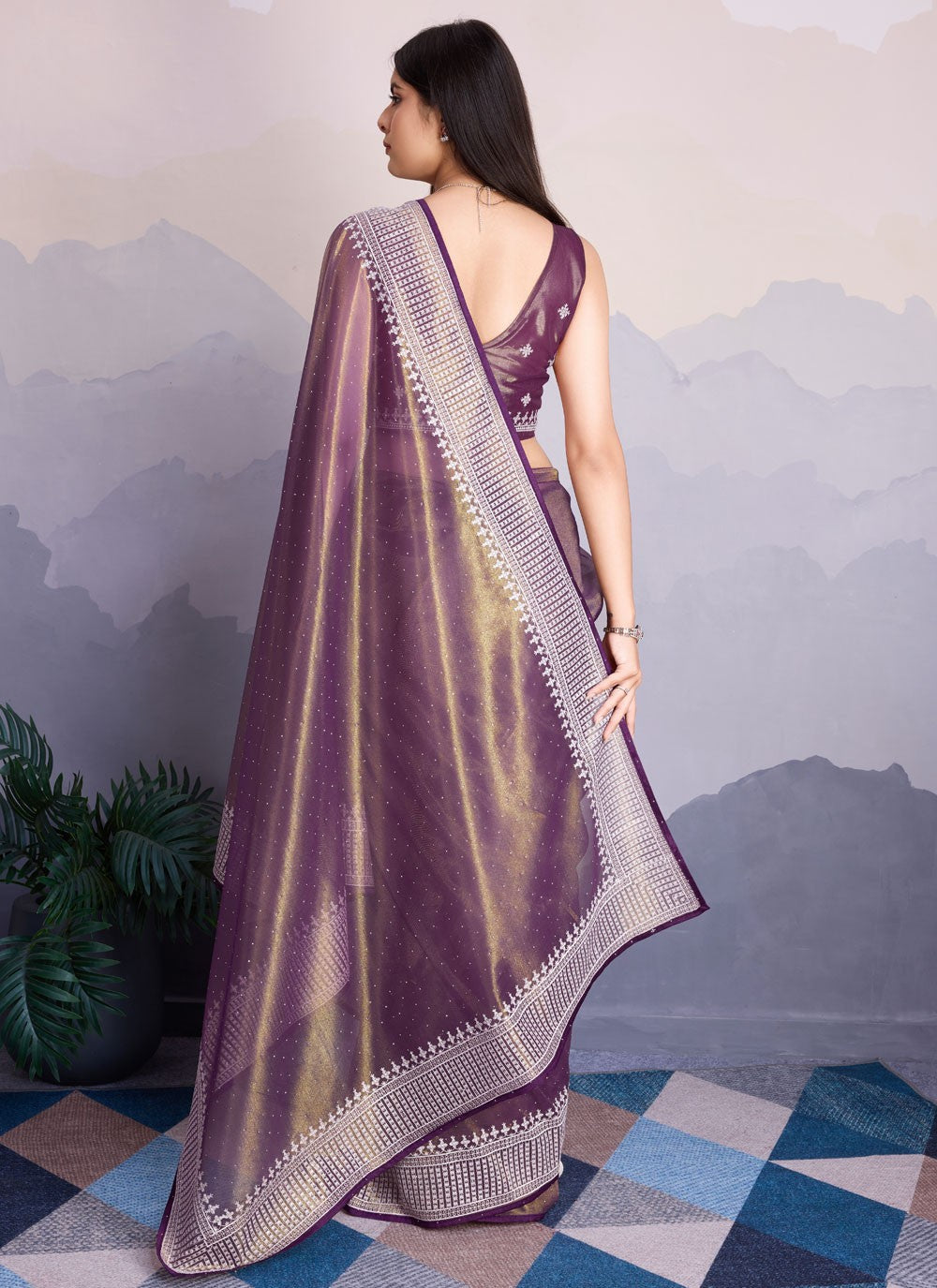 Classic Border Work Net Saree - S8339