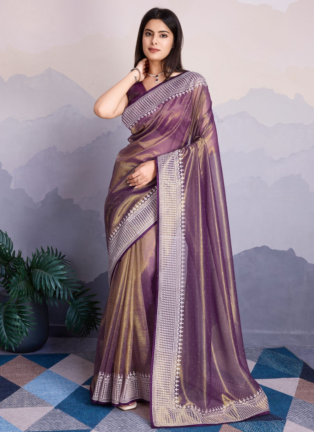 Classic Border Work Net Saree - S8339