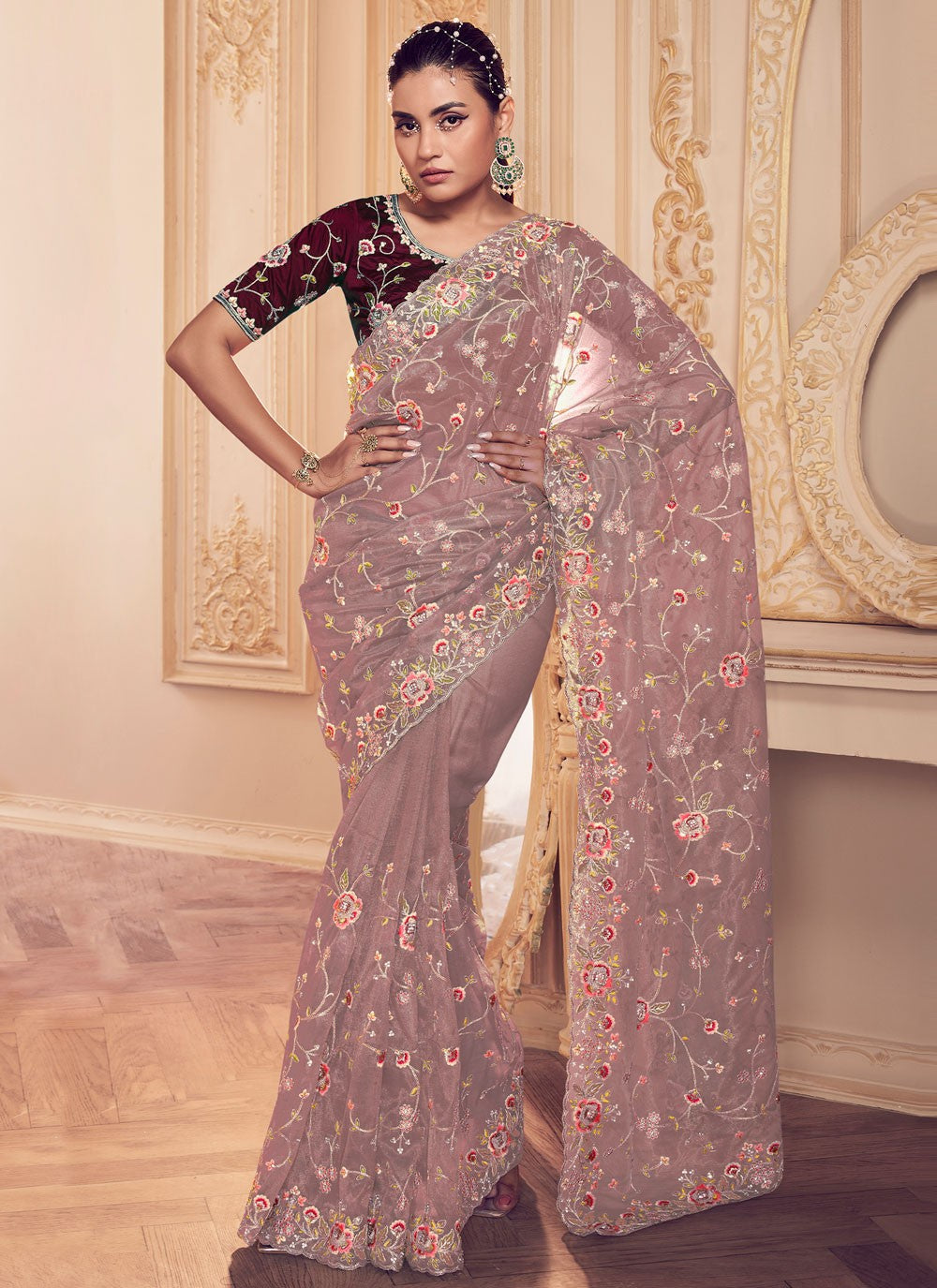 Classic Cord Net Saree - S6344