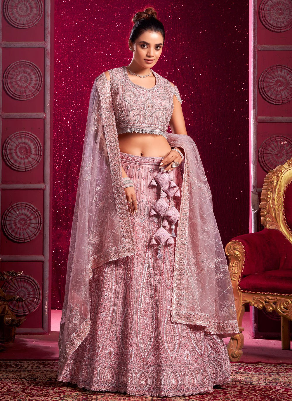 Aari Work Net Readymade Lehenga Choli - L2347