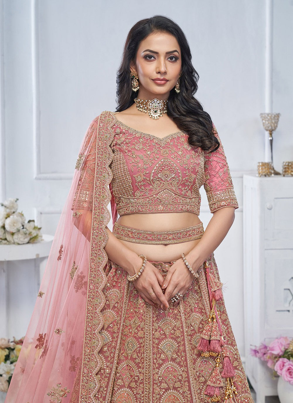 Embroidered Net A - Line Lehenga - L2825