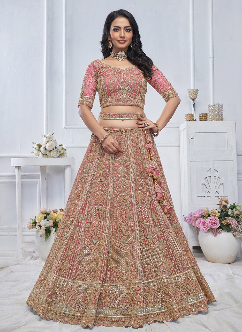 Embroidered Net A - Line Lehenga - L2825