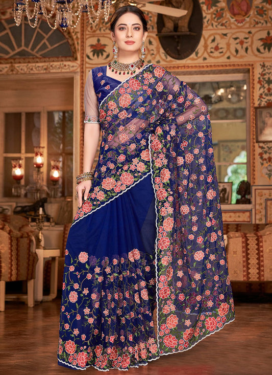 Classic Embroidered Net Saree - S1966