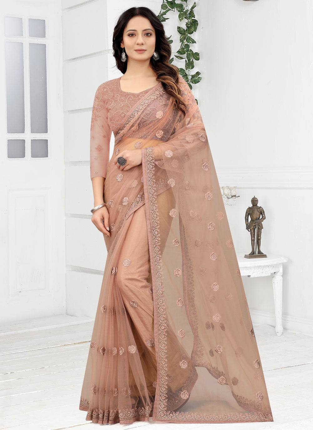 Classic Embroidered Net Saree - S3728