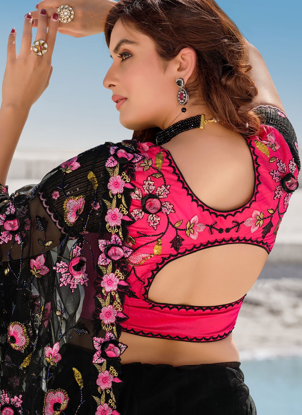 Classic Embroidered Net Saree - S0772