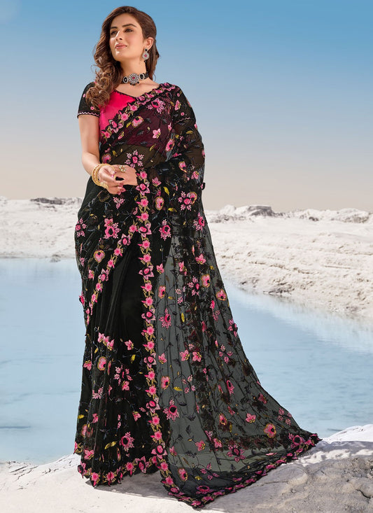 Classic Embroidered Net Saree - S0772